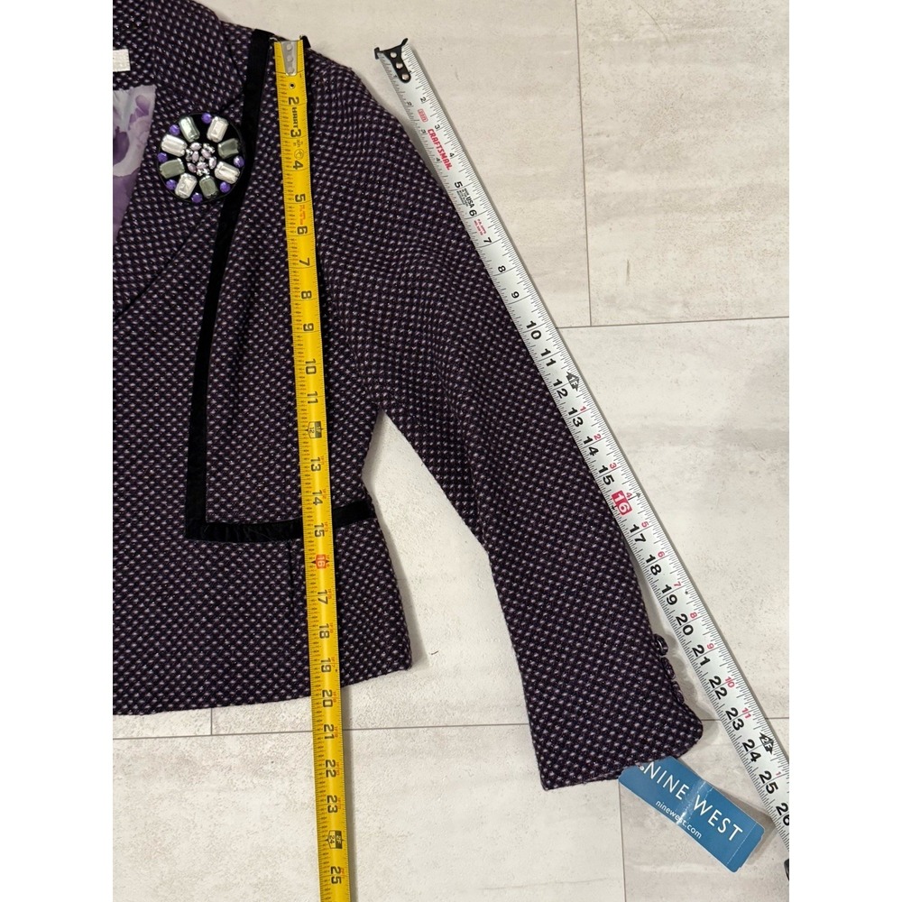 Vintage Nine West Purple Tweed Wool Blend Removable Broach Blazer Jacket Sz 8 - Picture 8 of 8